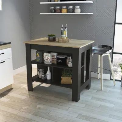 Rockaway 3-Shelf Kitchen Island Black Wengue And Light Oak