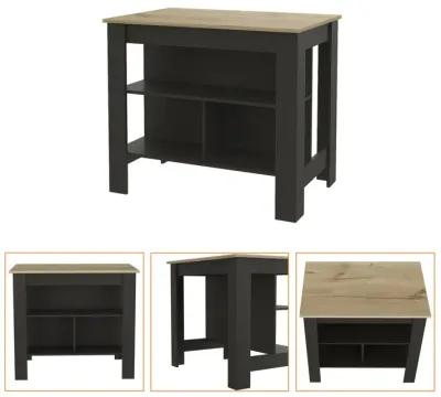 Rockaway 3-Shelf Kitchen Island Black Wengue And Light Oak