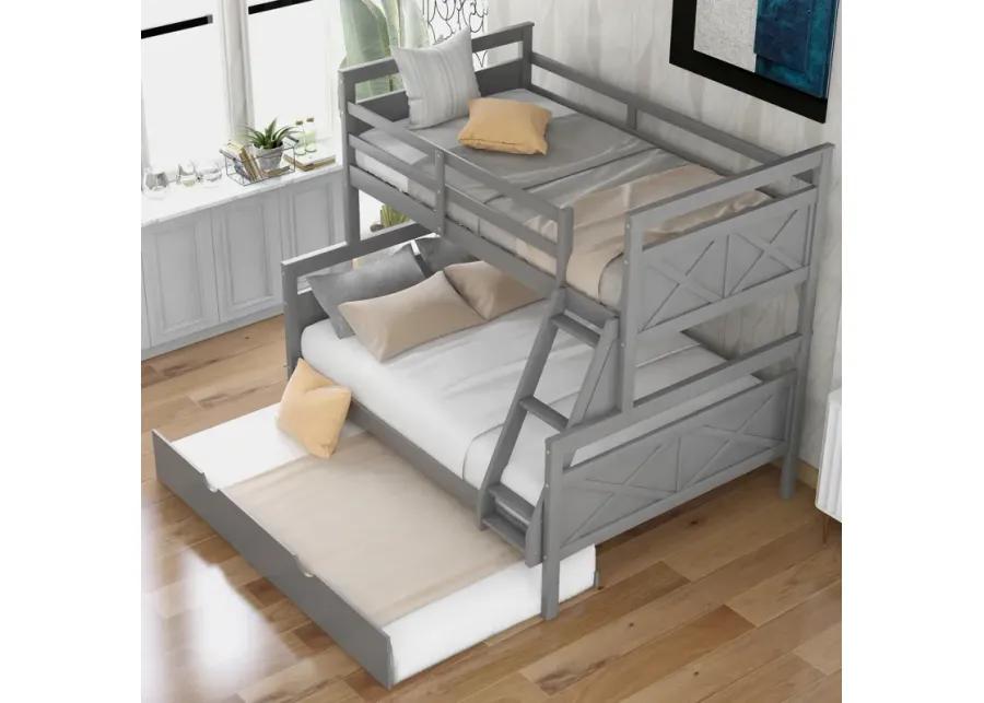 Twin Over Full Bunk Bed With Ladder, Twin Size Trundle, Safety Guardrail