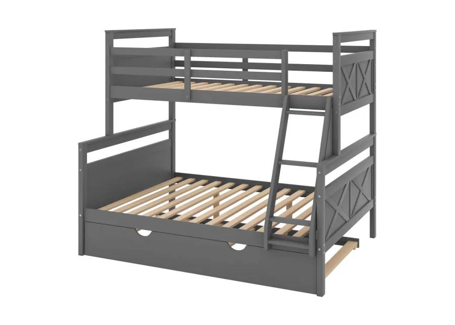 Twin Over Full Bunk Bed With Ladder, Twin Size Trundle, Safety Guardrail