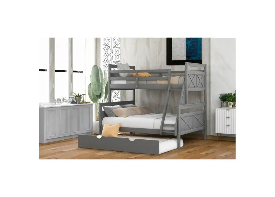 Twin Over Full Bunk Bed With Ladder, Twin Size Trundle, Safety Guardrail