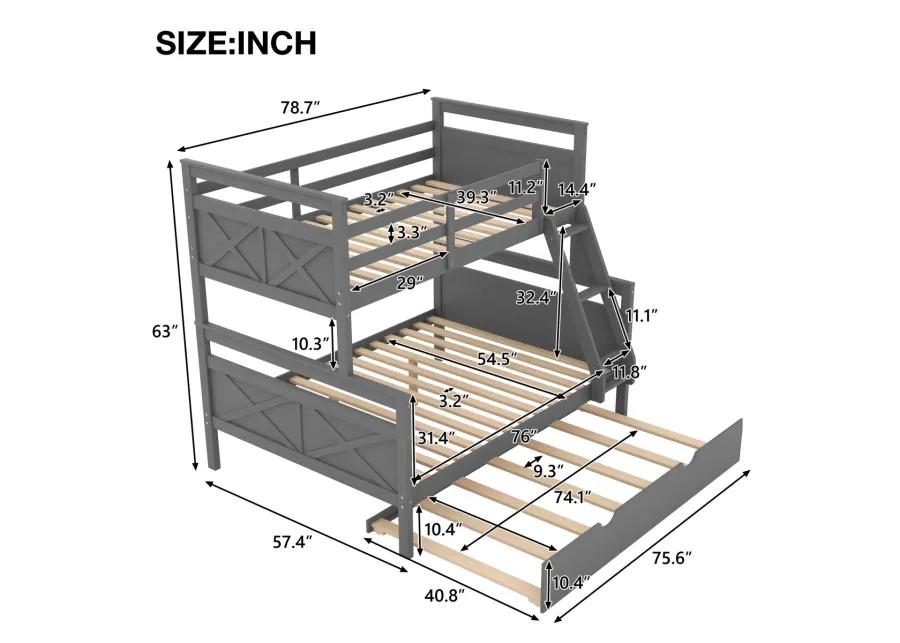 Twin Over Full Bunk Bed With Ladder, Twin Size Trundle, Safety Guardrail