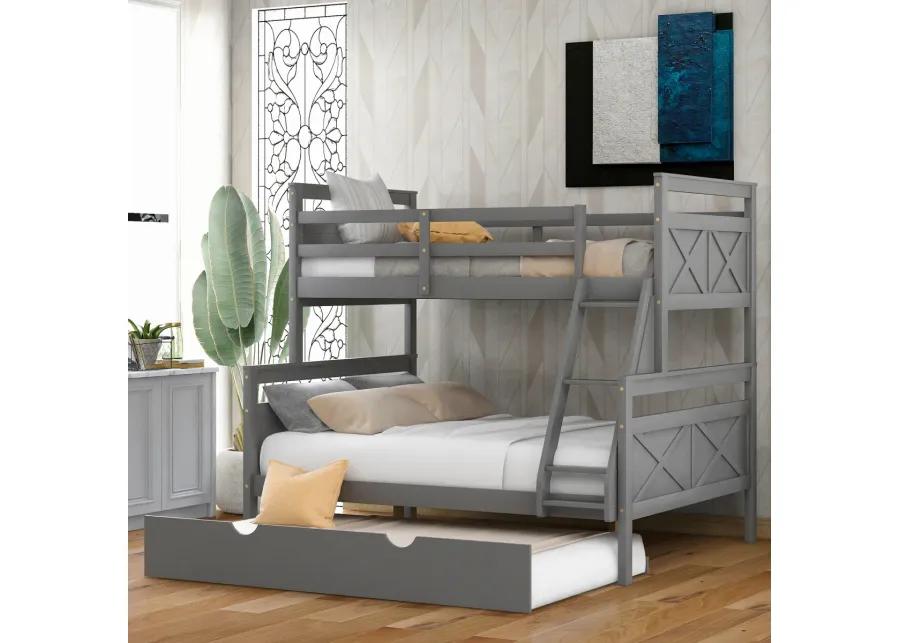 Twin Over Full Bunk Bed With Ladder, Twin Size Trundle, Safety Guardrail