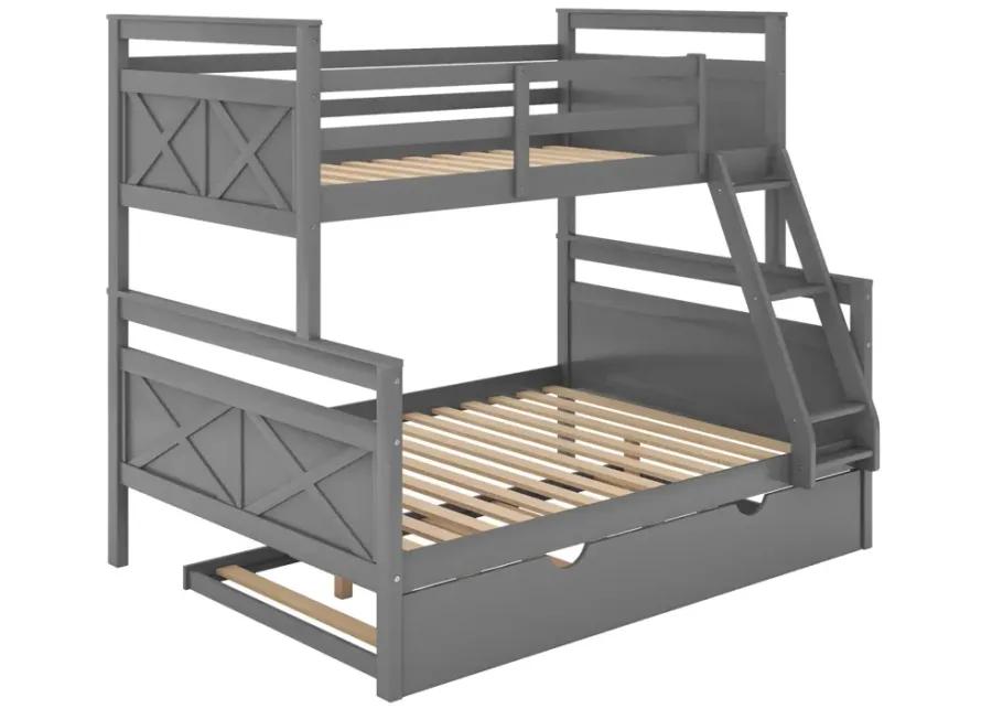 Twin Over Full Bunk Bed With Ladder, Twin Size Trundle, Safety Guardrail