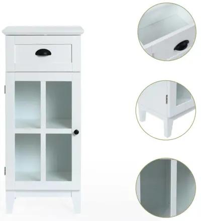 LuxenHome White MDF Wood Slim Bathroom Storage Cabinet and End Table