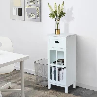 LuxenHome White MDF Wood Slim Bathroom Storage Cabinet and End Table