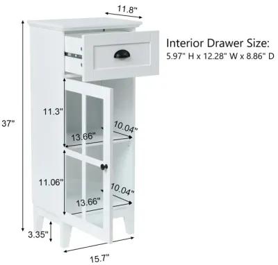 LuxenHome White MDF Wood Slim Bathroom Storage Cabinet and End Table