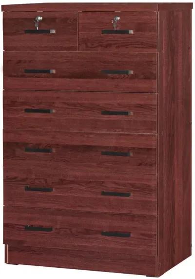 Better Home Products Cindy 7 Drawer Chest Wooden Dresser with Lock in Mahogany