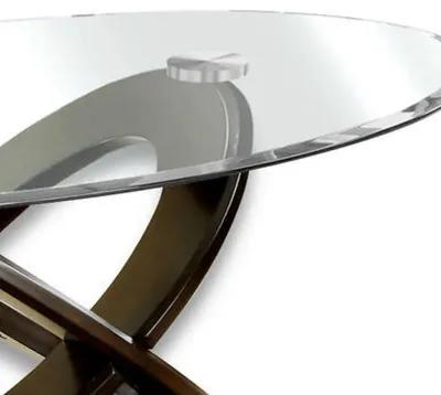 Oval Glass Top Coffee Table with Cross Oval Base, Brown and Clear-Benzara