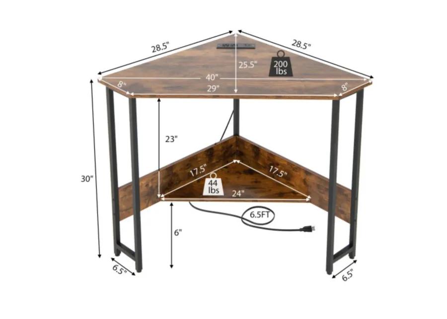 Triangle Computer Corner Desk with Charging Station