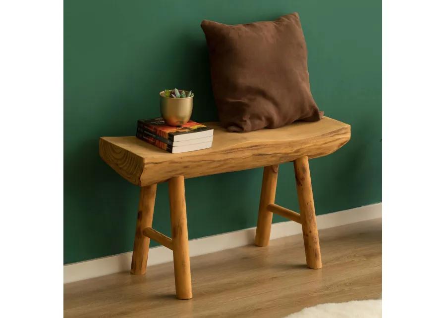 Rustic Carved Wood Natural Edge Entryway Log Accent Bench