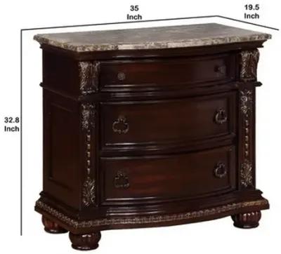 Wooden Nightstand with Three Spacious Drawers and Bun Feet, Brown-Benzara