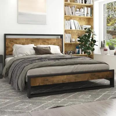 Hivvago Full Modern Farmhouse Platform Bed Frame with Wood Panel Headboard Footboard