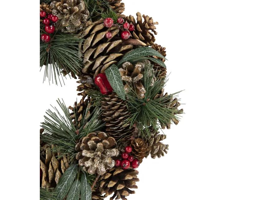 Green Mixed Foliage and Apple Artificial Christmas Wreath  13.75-Inch  Unlit