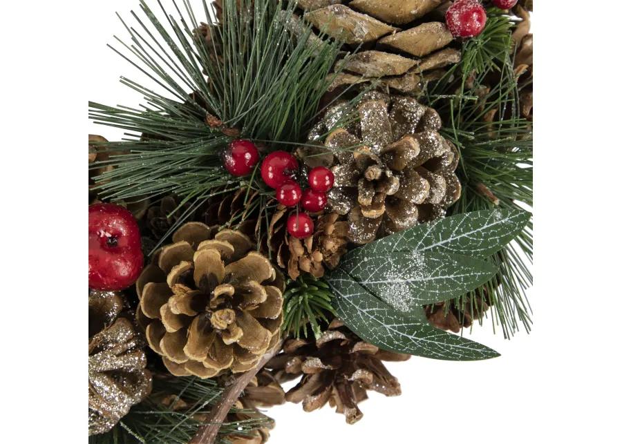 Green Mixed Foliage and Apple Artificial Christmas Wreath  13.75-Inch  Unlit