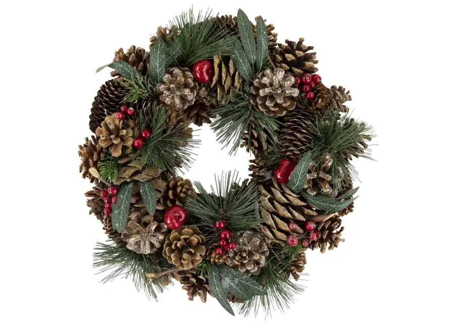 Green Mixed Foliage and Apple Artificial Christmas Wreath  13.75-Inch  Unlit