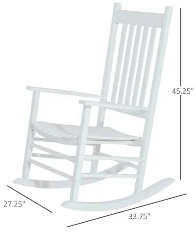 White Porch Relaxer: Wooden Outdoor Rocking Chair with Slatted Design