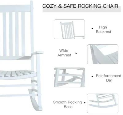 White Porch Relaxer: Wooden Outdoor Rocking Chair with Slatted Design