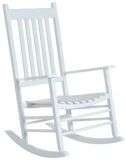 White Porch Relaxer: Wooden Outdoor Rocking Chair with Slatted Design