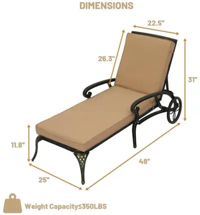 MONDAWE Cast Aluminum Outdoor Adjustable Chaise Lounge with Removable Cushion