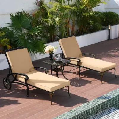 MONDAWE Cast Aluminum Outdoor Adjustable Chaise Lounge with Removable Cushion