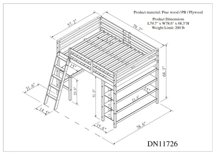 Loft Bed Full With Desk, Ladder, Shelves