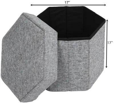 Small Decorative Grey Foldable Hexagon Ottoman for Living Room, Bedroom, Dining, Playroom or Office