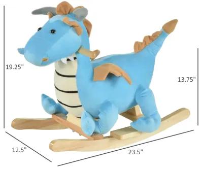 Blue Dino Ride: Wooden Rocking Horse with Sounds for 18-36 Months