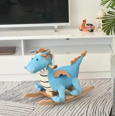 Blue Dino Ride: Wooden Rocking Horse with Sounds for 18-36 Months