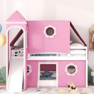 Merax Castle Loft Bed with Slide and Tent