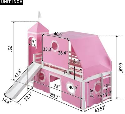 Merax Castle Loft Bed with Slide and Tent