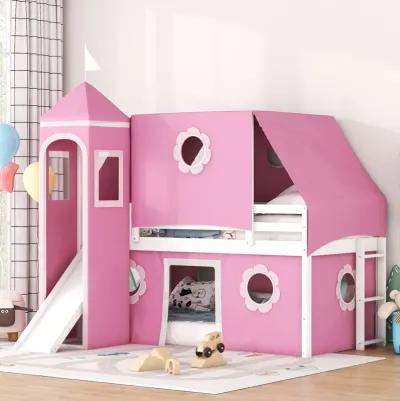 Merax Castle Loft Bed with Slide and Tent