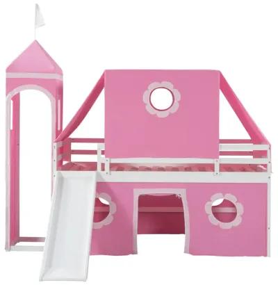 Merax Castle Loft Bed with Slide and Tent