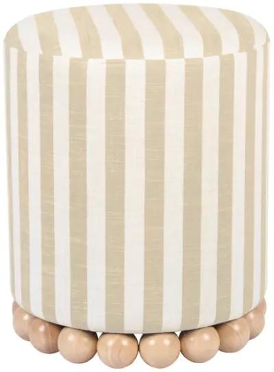 Dex Beige Striped Linen Ottoman