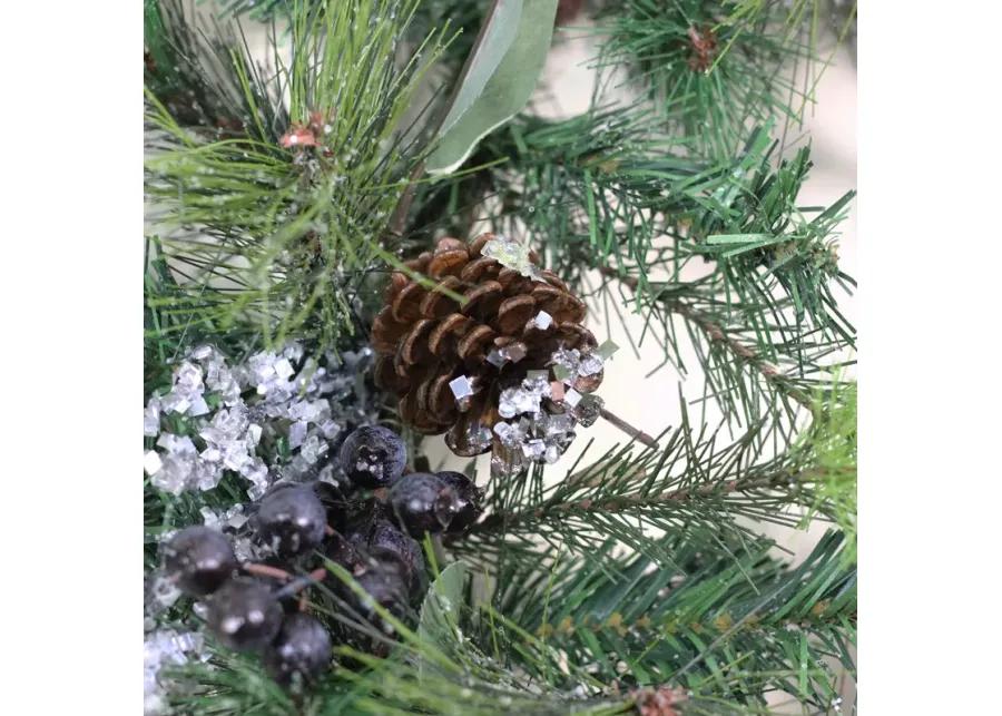 Mixed Pine with Blueberries Pine Cones and Ice Twigs Artificial Christmas Wreath - 24-Inch  Unlit