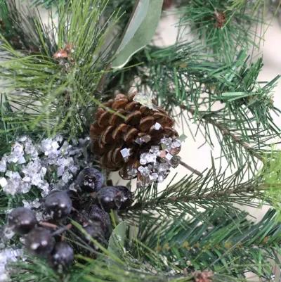 Mixed Pine with Blueberries Pine Cones and Ice Twigs Artificial Christmas Wreath - 24-Inch  Unlit