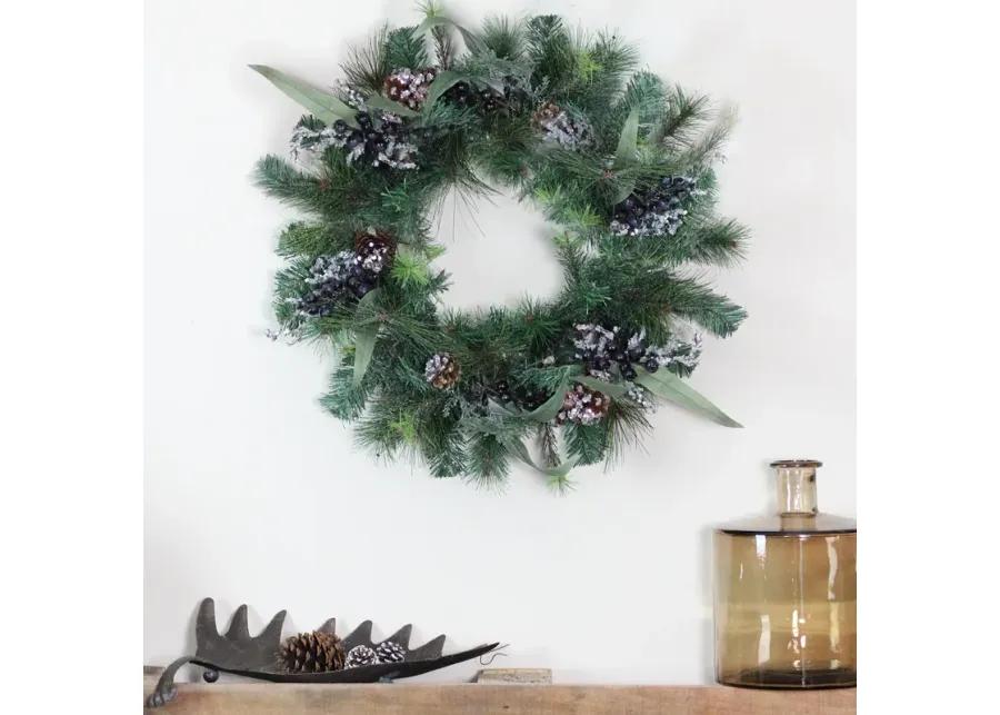 Mixed Pine with Blueberries Pine Cones and Ice Twigs Artificial Christmas Wreath - 24-Inch  Unlit