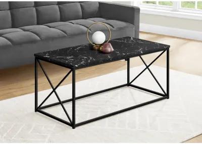 Monarch Specialties I 3783 Coffee Table, Accent, Cocktail, Rectangular, Living Room, 40"L, Metal, Laminate, Black Marble Look, Contemporary, Modern