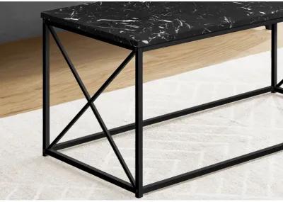 Monarch Specialties I 3783 Coffee Table, Accent, Cocktail, Rectangular, Living Room, 40"L, Metal, Laminate, Black Marble Look, Contemporary, Modern