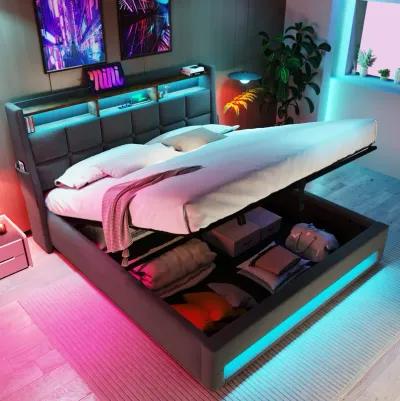 Merax Storage Platform Bed  with LED and USB Port