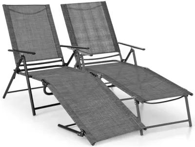 2 Piece Patio Folding Chaise Lounge Chairs Recliner with 6-Level Backrest