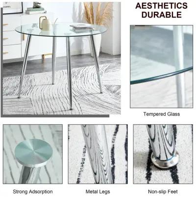 Hivvago 40 inches Modern Minimalist Round Glass  Table with  Metal Legs