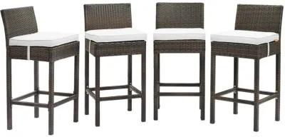 Modway EEI-3601-BRN-WHI Conduit Bar Stool Outdoor Patio Wicker Rattan Set of 4 in Brown White, Four