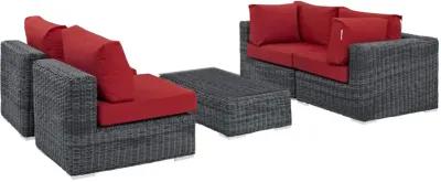 Summon Outdoor Patio Sectional Sofa Set - Luxurious Comfort, Top-notch Quality, Two-tone Rattan Weave, Sunbrella Cushions, UV Protection, Powder-coated Aluminum Frame, Sleek Modern Design, Complete Furniture Set