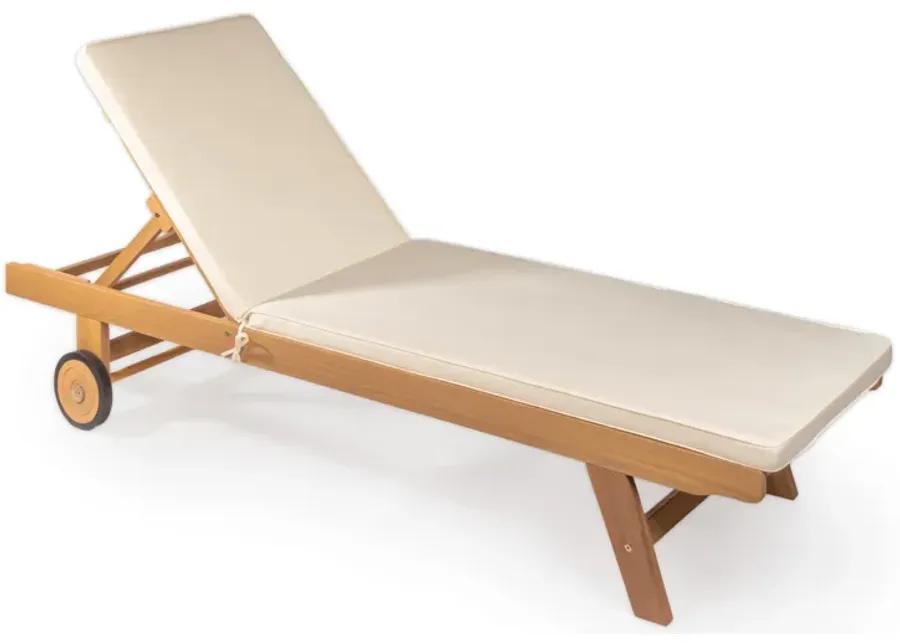 Mallorca 77.56"x23.62" Modern Classic Adjustable Acacia Wood Chaise Outdoor Lounge Chair with Cushion & Wheels, Orange/Natural