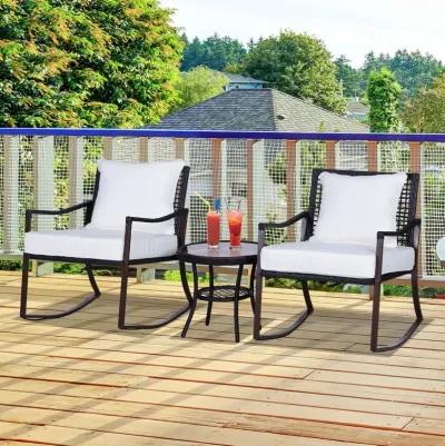 Brown Rattan Relaxation: 3-Piece Rocking Set with Side Table