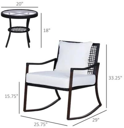 Brown Rattan Relaxation: 3-Piece Rocking Set with Side Table