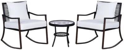 Brown Rattan Relaxation: 3-Piece Rocking Set with Side Table