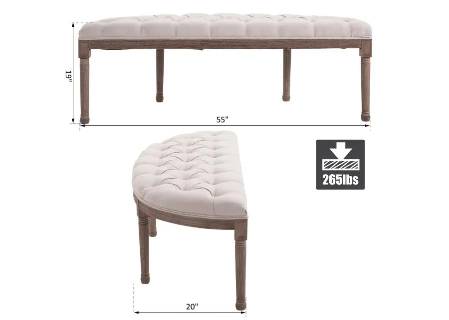 Cream Entryway Elegance: Vintage Semi-Circle Tufted Hallway Bench