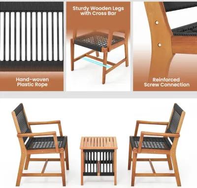 3 Pieces Acacia Wood Patio Conversation Sets with Armchairs Coffee Table